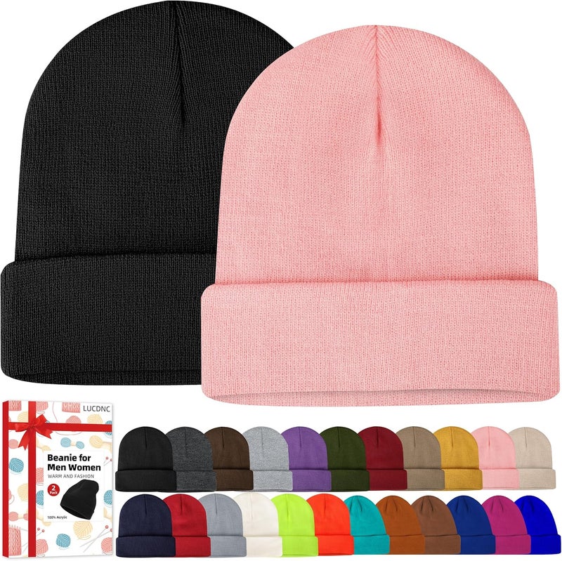lucdnc Beanies for Men Women 2 Pack Fall Winter Men's Hats Unisex Warm Knit Skullies Beanies Soft Ski Caps - Image 1